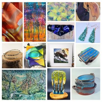 Collage of handmade glass and textile artwork