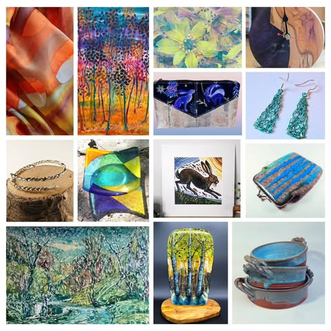 Collage of handmade glass and textile artwork