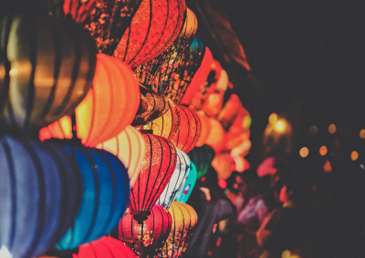 Colourful hanging lanterns to celebrate Diwali and Dashain festivals
