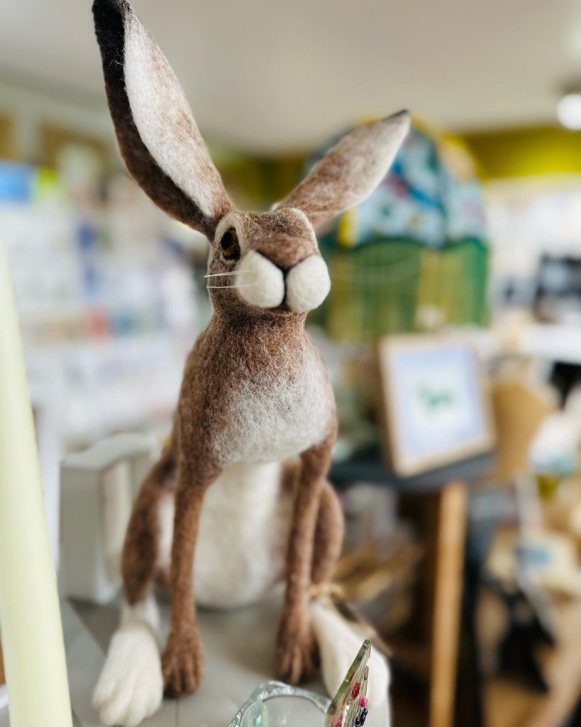 Handmade felt hare in brown and cream