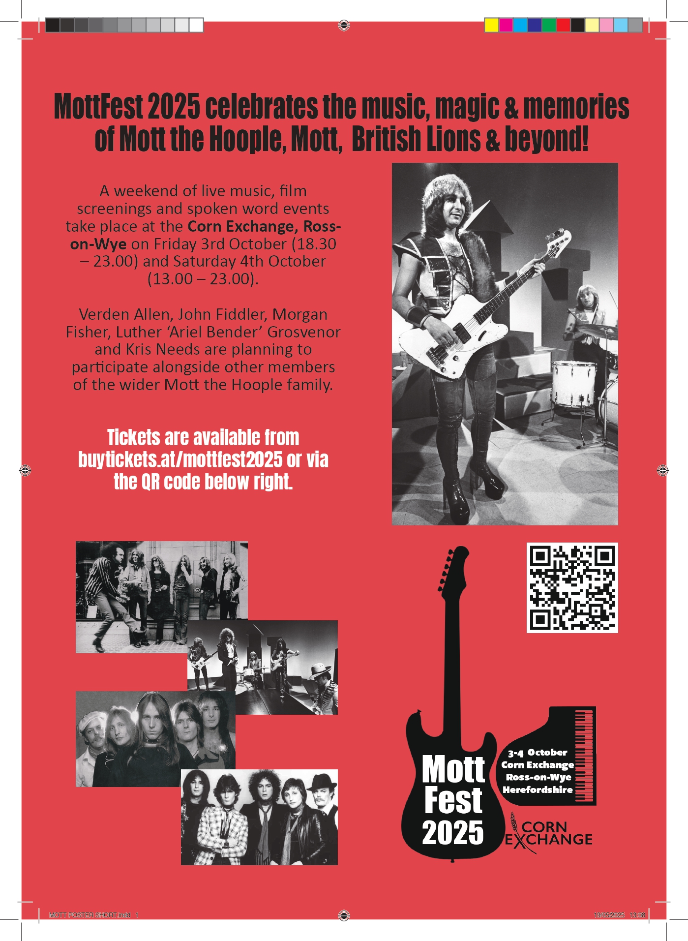 Mottfest poster, red with black and white images