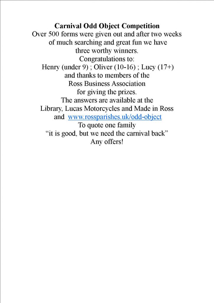 List of winners in black writing