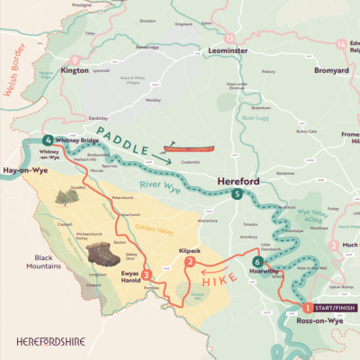 Map of walk points in green and orange