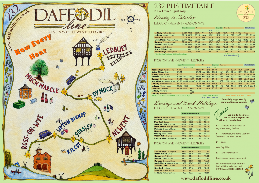 picture of map with timetable in green