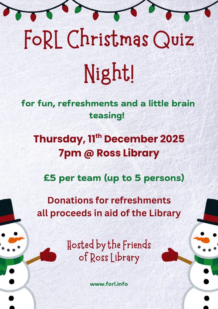 White poster with green and red text