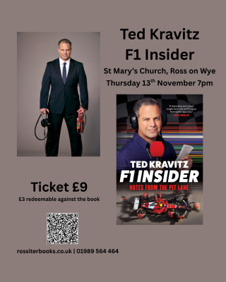 Grey poster wih picture of book cover and black text