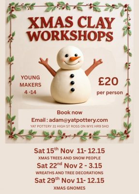 Cream poster with clay snowman in the centre