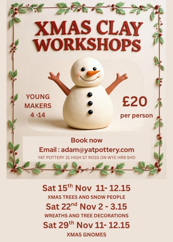 Cream poster with clay snowman in the centre