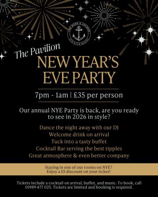 Black background with gold text and fireworks at the top