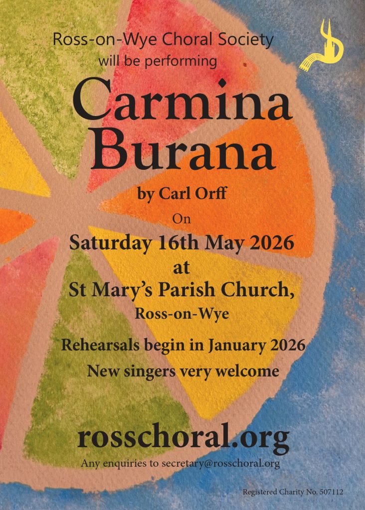 watercolour poster with blue background, segmented circle with multiple colours and black text