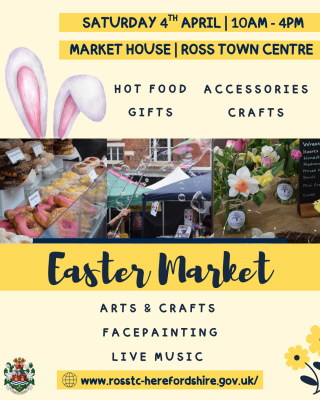 yellow poster with 3 images and bunny ears