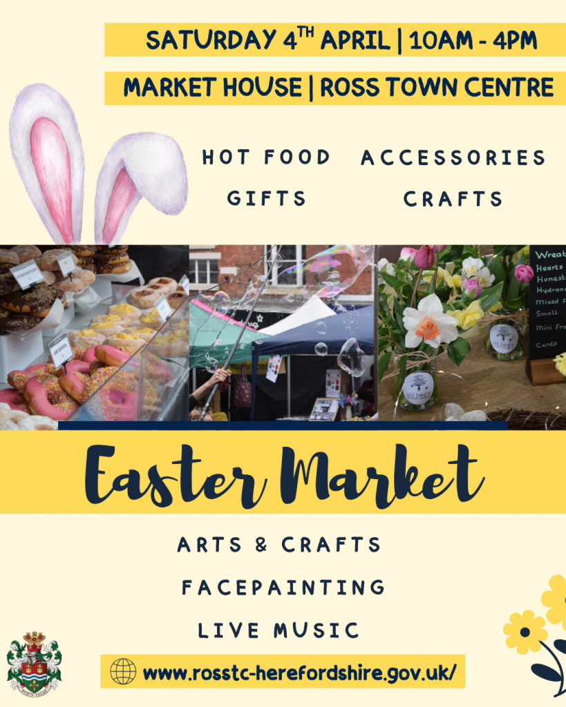 yellow poster with 3 images and bunny ears